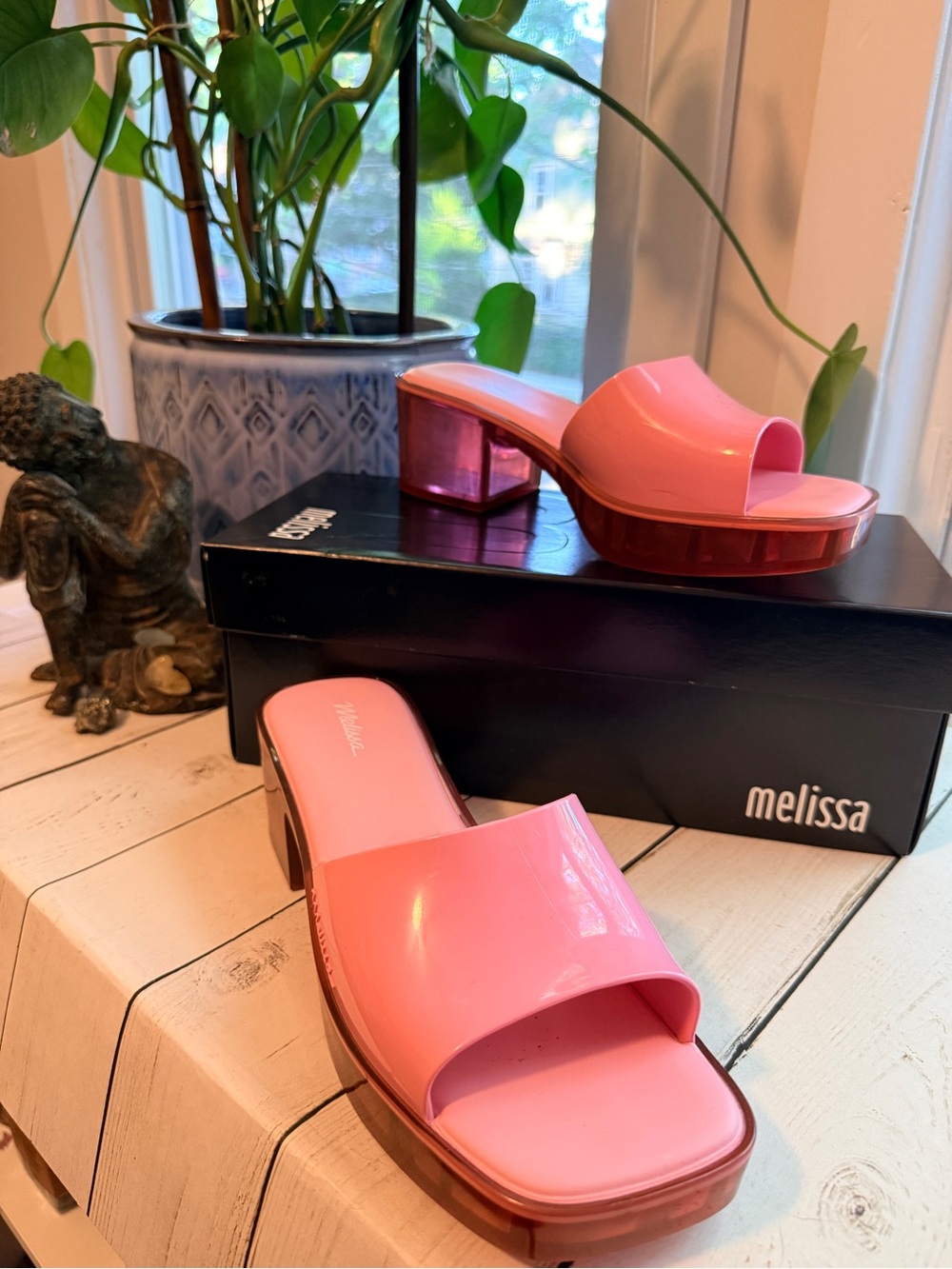 Melissa | Pink Glossy Slide Mules, 2” Block Heel